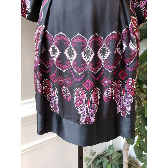Bebe Wrap Dress Womens XS Multi Silk Paisley Empire Waist Cold Shoulder Sleeve - Picture 9 of 10